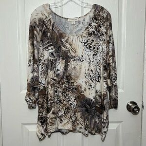 COLDWATER CREEK Dolman Ruched Sleeve Brown Tan Women’s Floral Top | size 2X